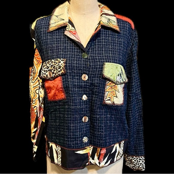 faith by celia forrester Jackets & Blazers - Art Jacket Faith by Celia Forrester tropical animal bamboo print color block Y2K